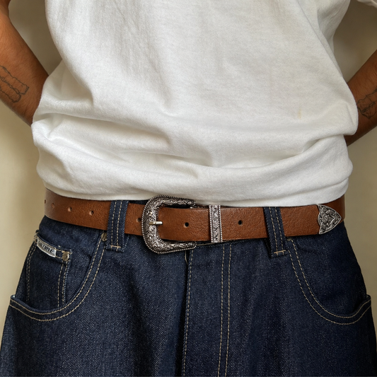 Vintage Western Leather Belt (Brown)