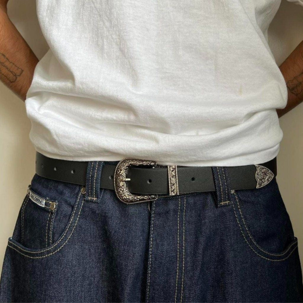 Vintage Engraved Western Leather Belt