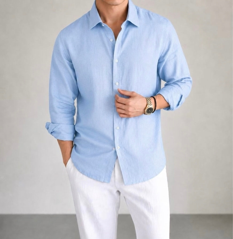 Linen Shirt  (Baby Blue)