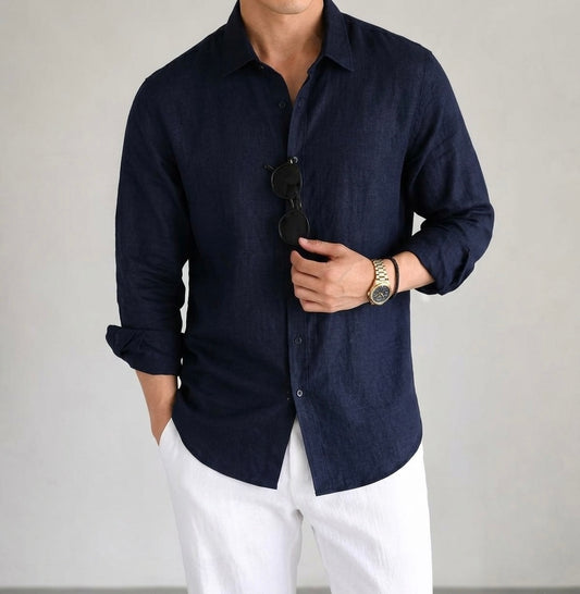 Linen Shirt  (Navy)