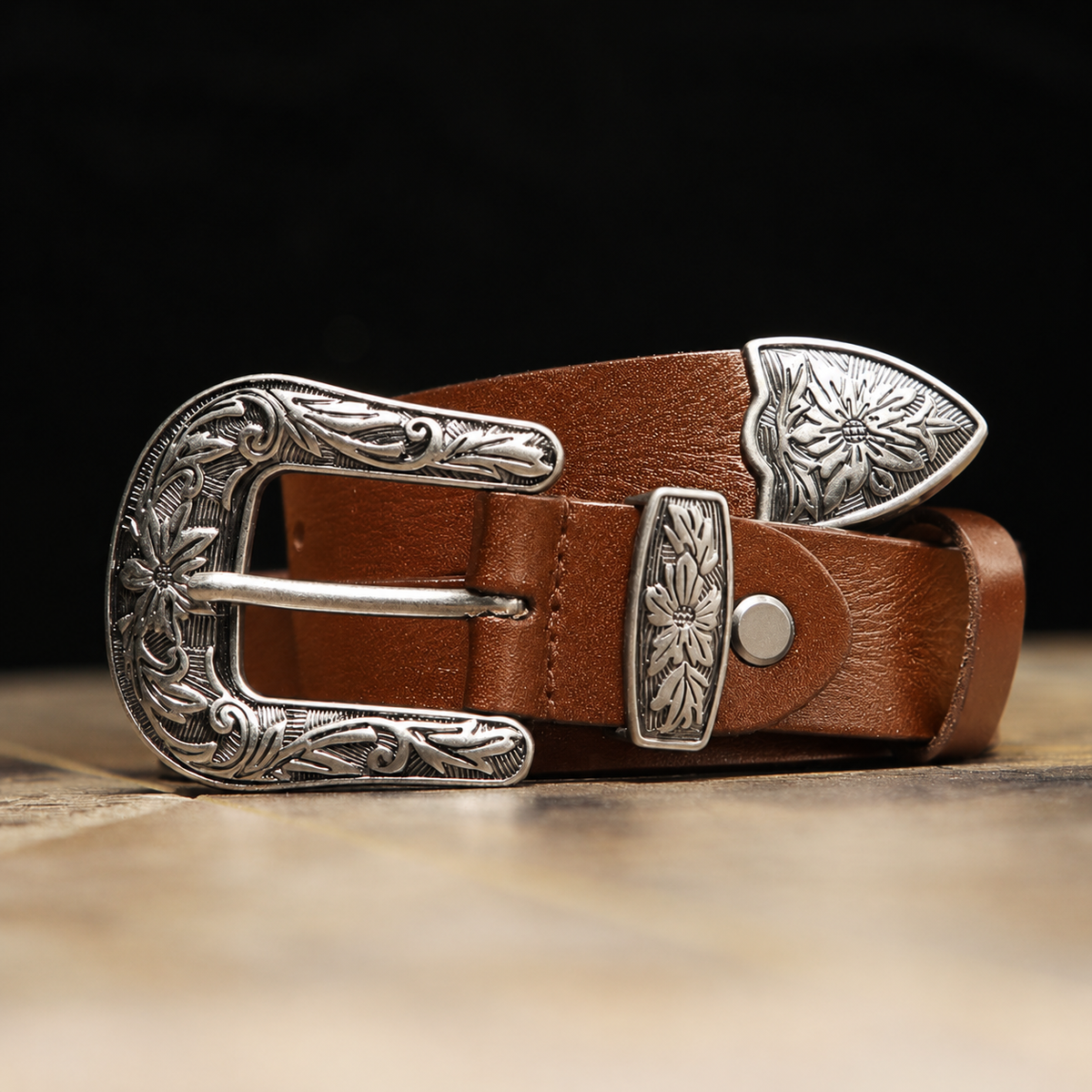 Vintage Western Leather Belt (Brown)