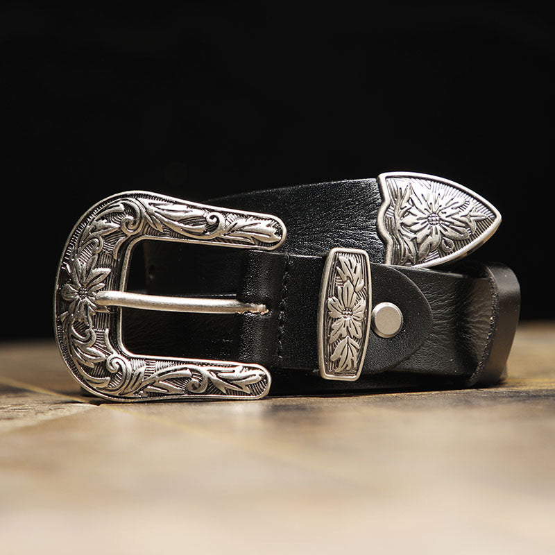 Vintage Engraved Western Leather Belt