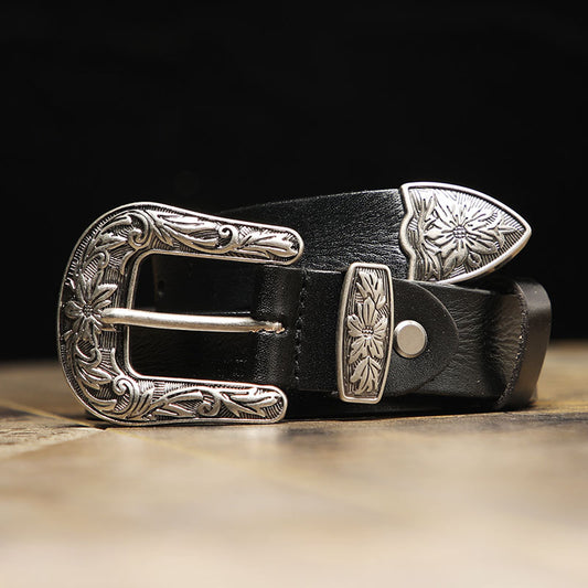 Vintage Engraved Western Leather Belt