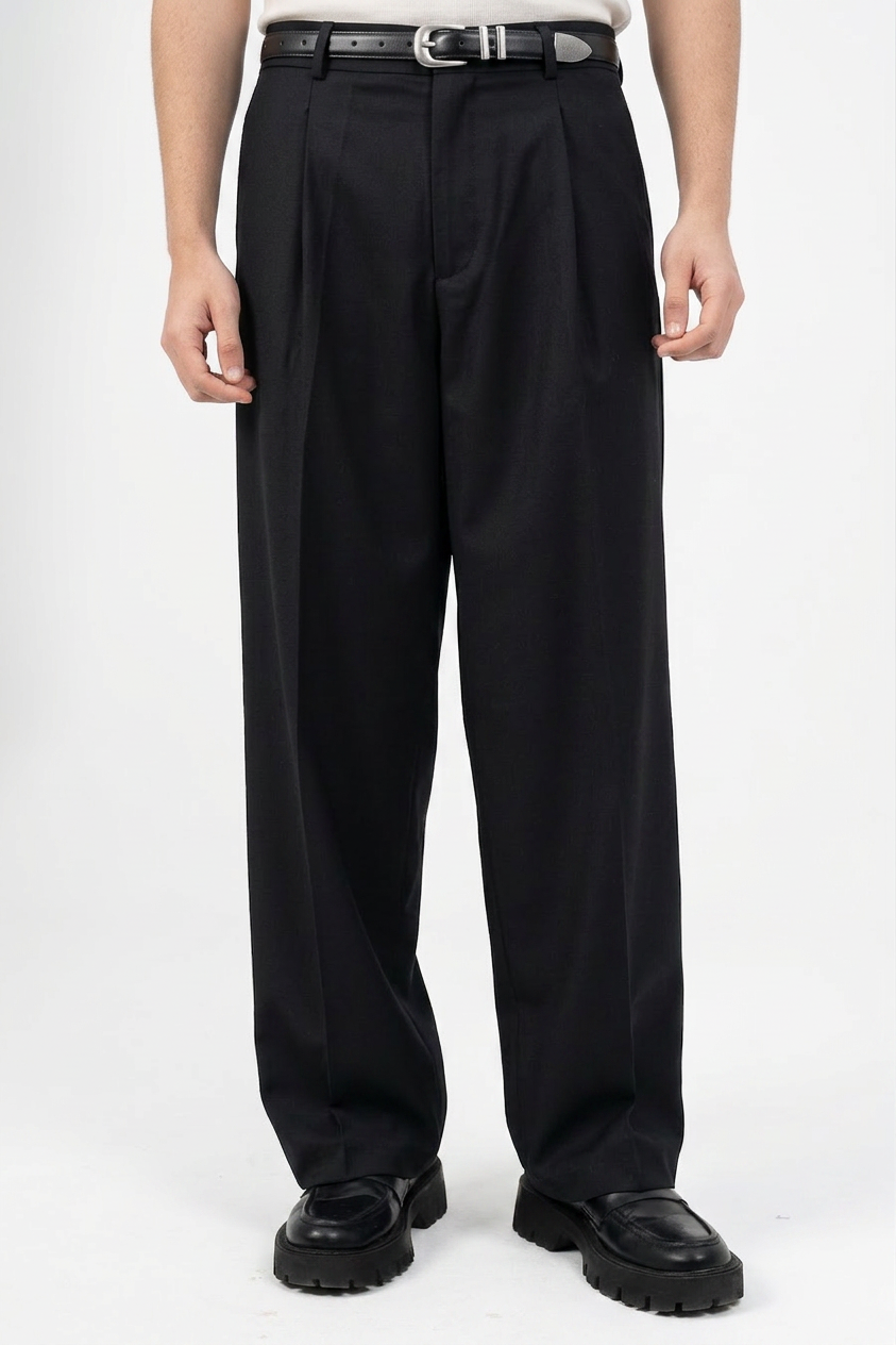 Essential Pleated suite pants(Black)