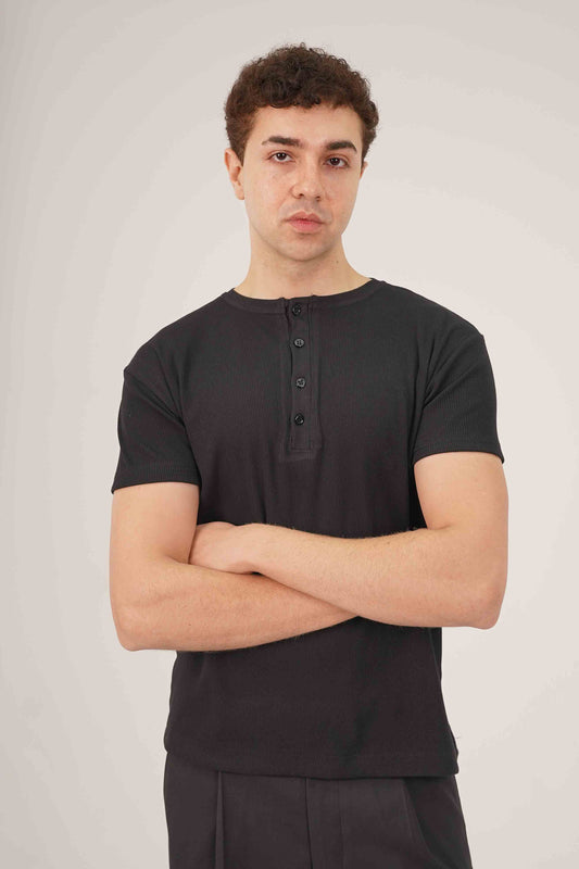 SLIM-FIT RIBBED HENLEY Tee